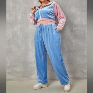 Two Tone Hooded Velvet Jacket & Pants